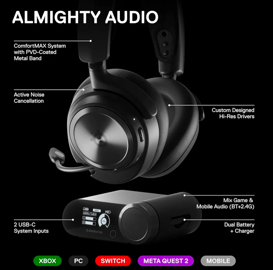 Steelseries Arctis Nova Pro Wireless for Xbox & PC
High-Fidelity Gaming Audio with Active Noise Cancellation Steelseries Arctis Nova Pro Wireless for Xbox & PC
High-Fidelity Gaming Audio with Active Noise Cancellation
